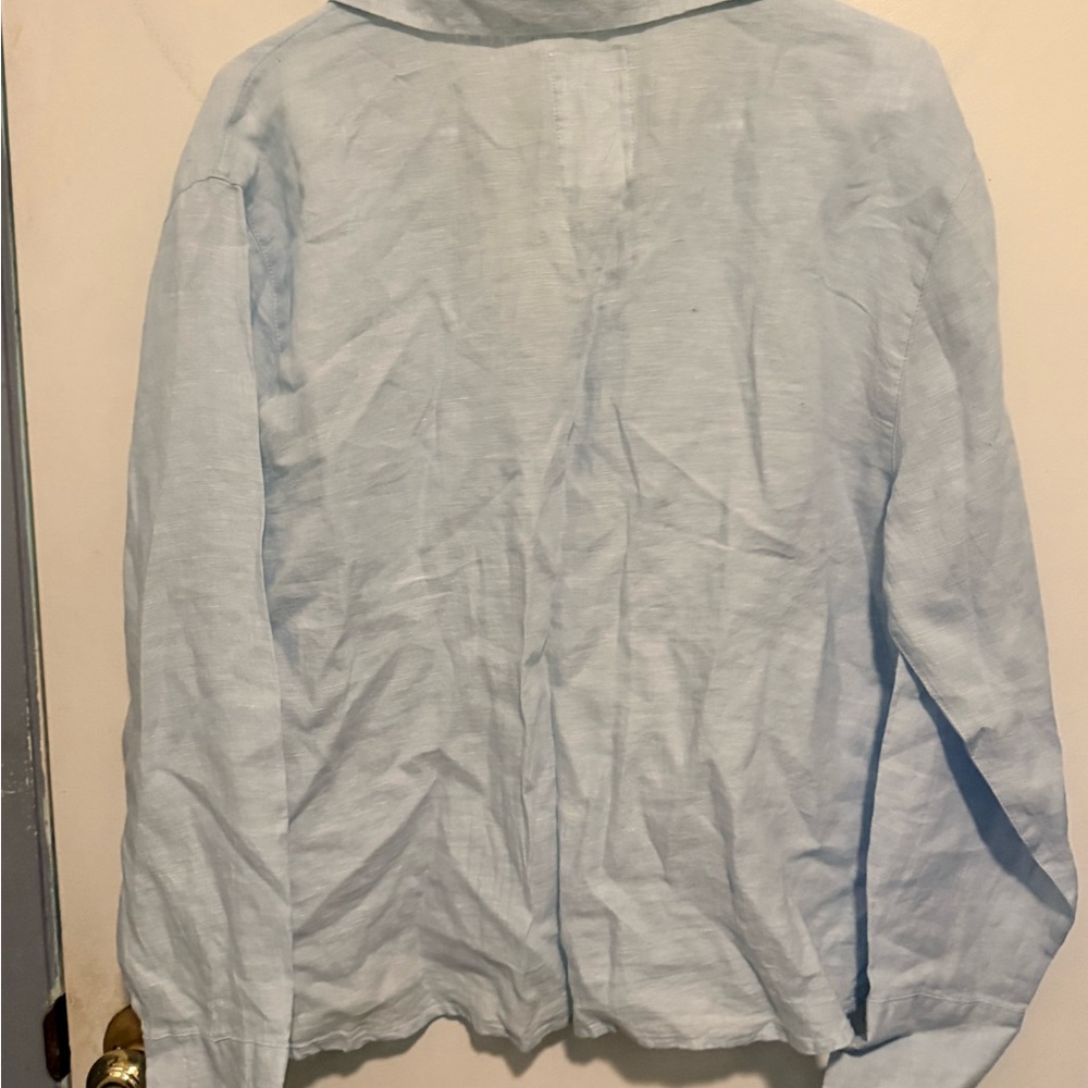 Calypso St Barth Light Blue V-Neck Linen Shirt - Picture 2 of 3
